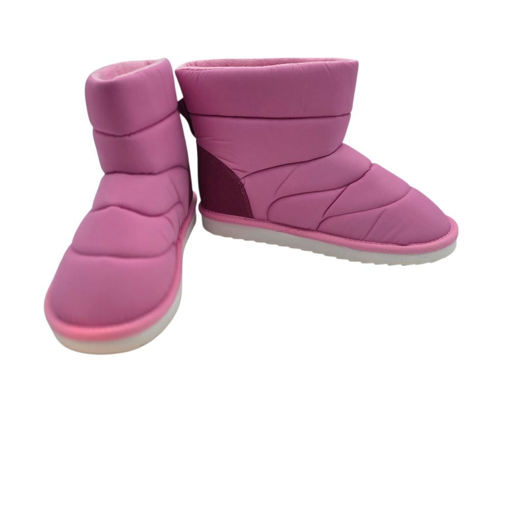 Girls Pink Puffer Winter Boots‎ 6 Youth Warm Faux Fur Lined Slip On Lands End